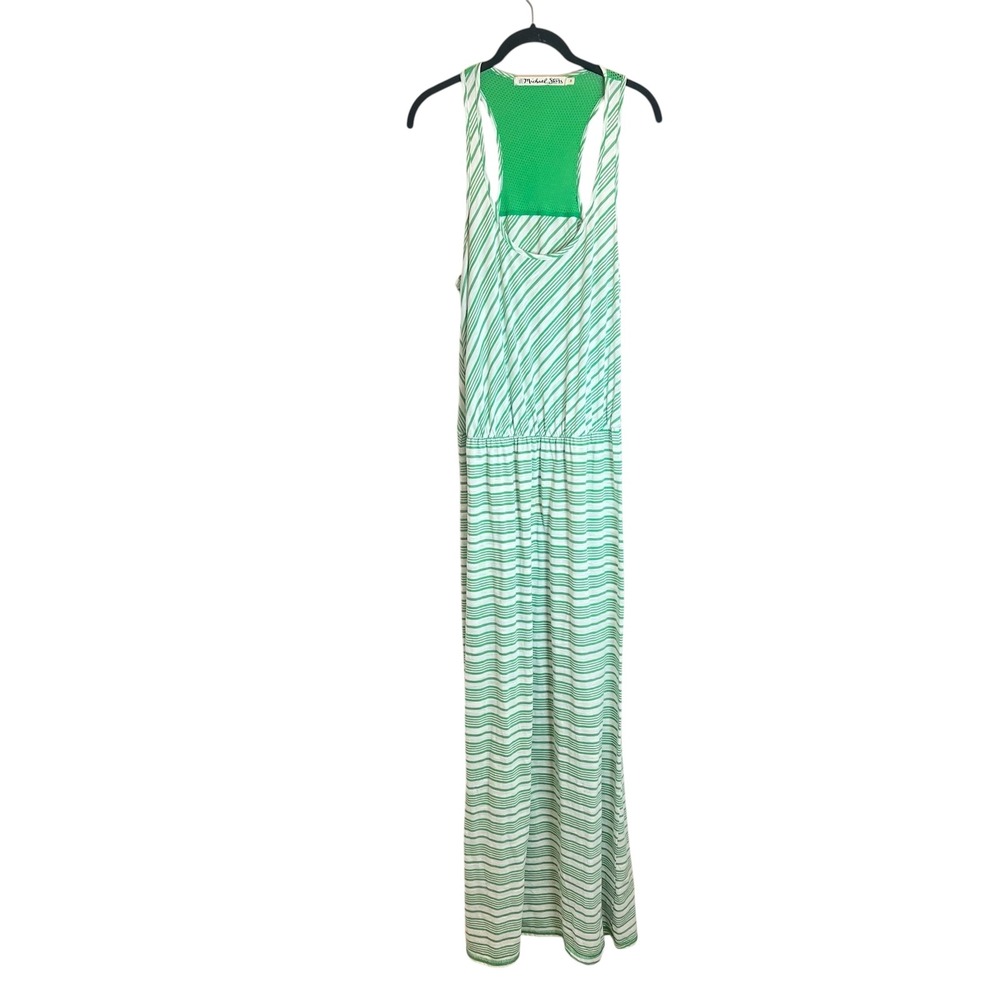 Michael Stars Green White Striped Mesh Racerback Maxi Dress Small Style‎